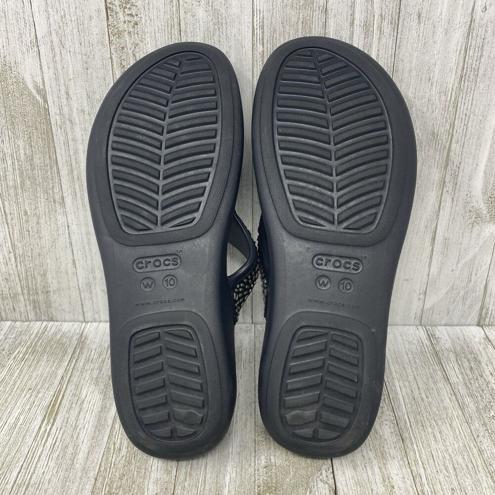 Crocs Sandals Womens 10  Flip Flops Wedge Dual Comfort Monterey Diamante Black - Picture 7 of 11